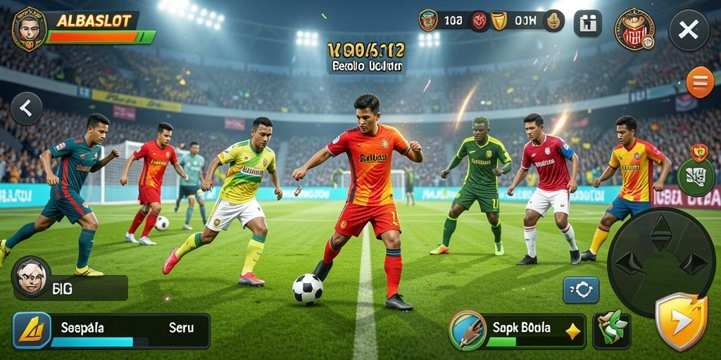 Tampilan gameplay seru dalam ALBASLOT dengan aksi sepak bola yang mendebarkan.