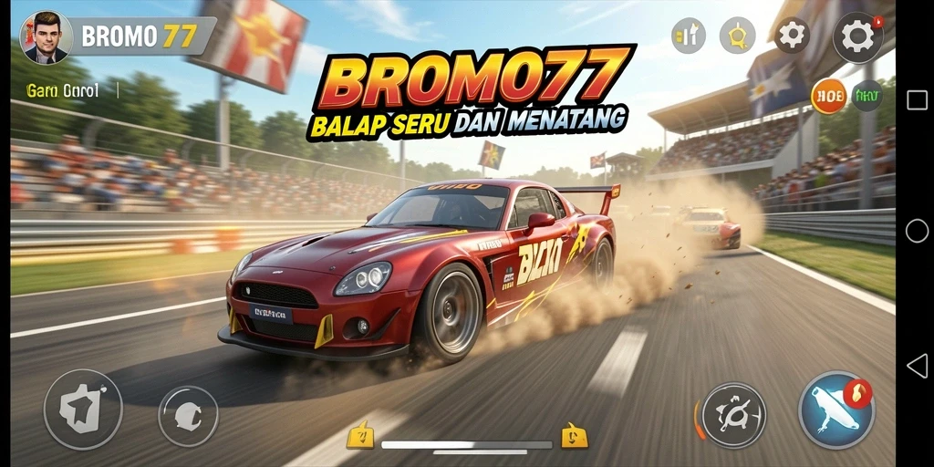 Gameplay BROMO77 menampilkan balapan seru dengan kendaraan yang bertenaga.