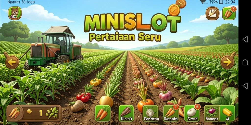 Tampilan seru gameplay <strong>MINISLOT</strong> dengan aktivitas bertani yang menarik.