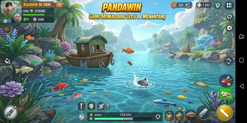 Tampilan gameplay PANDAWIN yang menarik dan penuh aksi memancing.