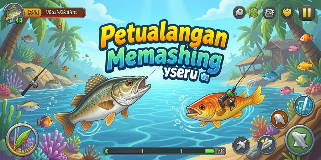 Tampilan gameplay RR44 menampilkan aksi seru dalam menangkap ikan.