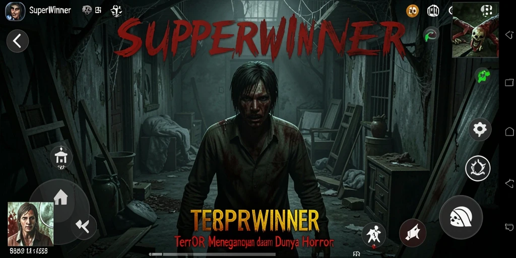 Tangkapan layar SUPERWINNER menampilkan suasana seram dan gameplay yang mencekam.